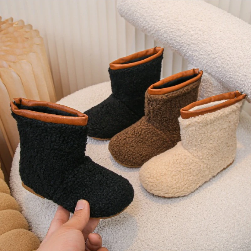 

Outdoor Children's Winter Plush Boots Fashion Warm Girls Ankle Boots Solid Color Kids Causal Snow Boots Simple Trend Versatile