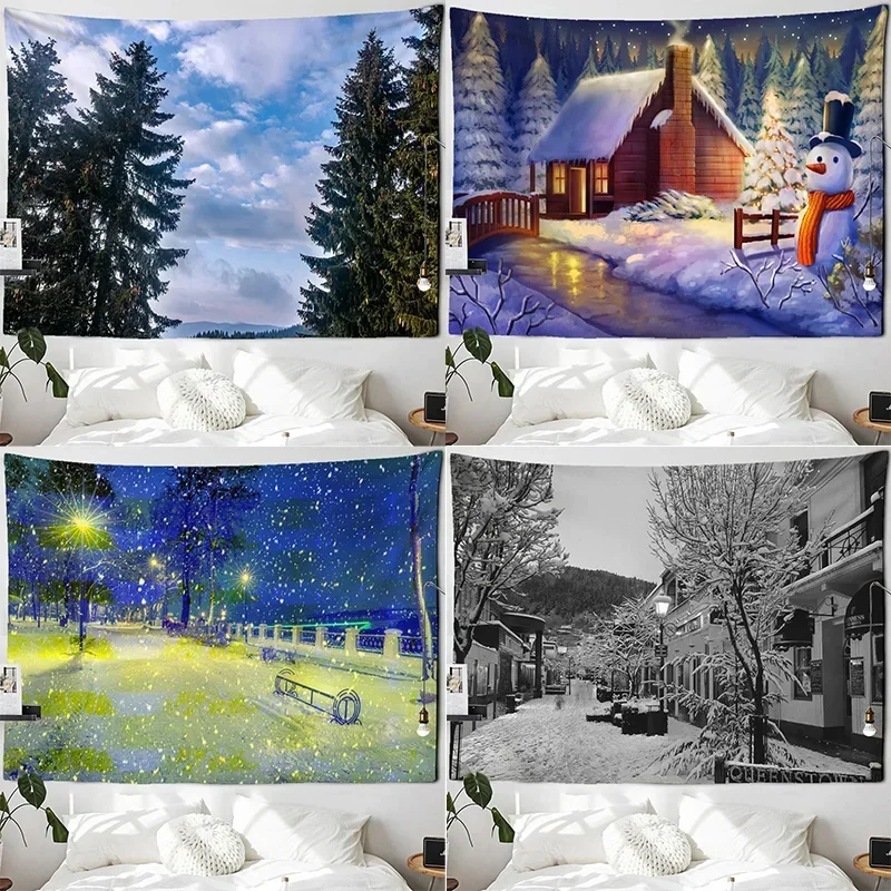 Christmas Snowman Tapestry Bedroom Living Room Home Wall Decoration