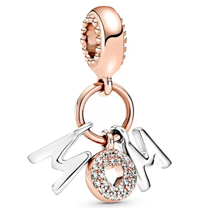 Buchstaben-Mama-Anhänger S925 Reines Silber Vogel Herz Sonne Mond Charm Schlangenkette Perlen Accessoires Damenschmuck Geschenk – Detail 5