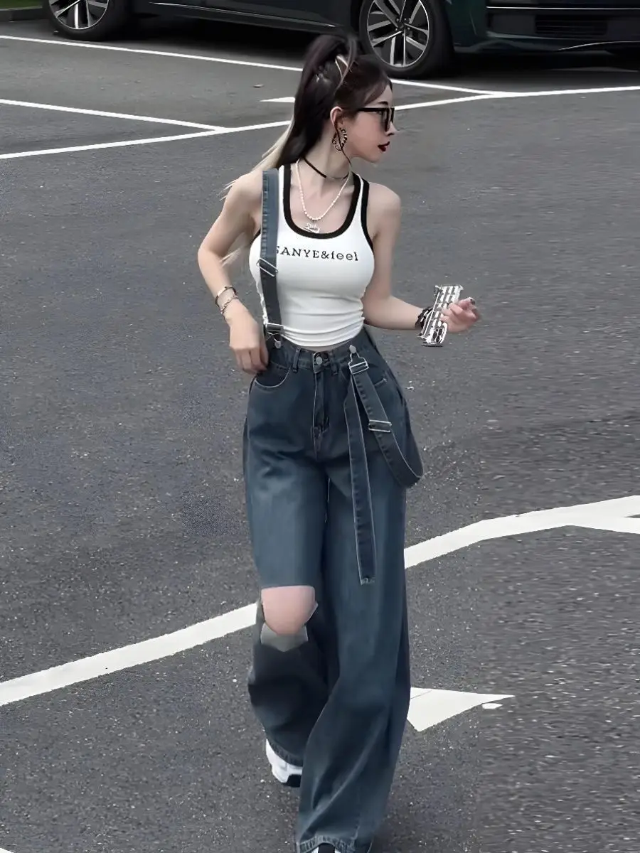 Elegante Damen-Overalls, lange Overalls, Baumwolle, Mädchen, niedlich, bedruckt, bequem, bunt, gepunktet, gerüschter Riemen, Crinkle