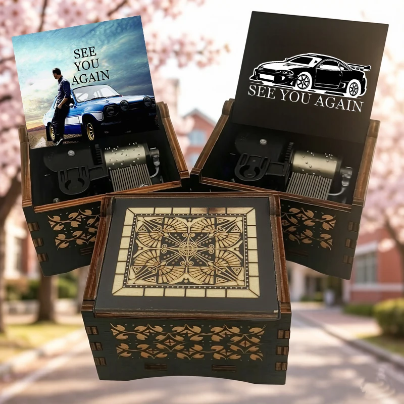 Wooden See You Again Music Box Famous Movie Theme Melody 18 Note Musical Movement Special Gift for Friends Lover Birthday Party