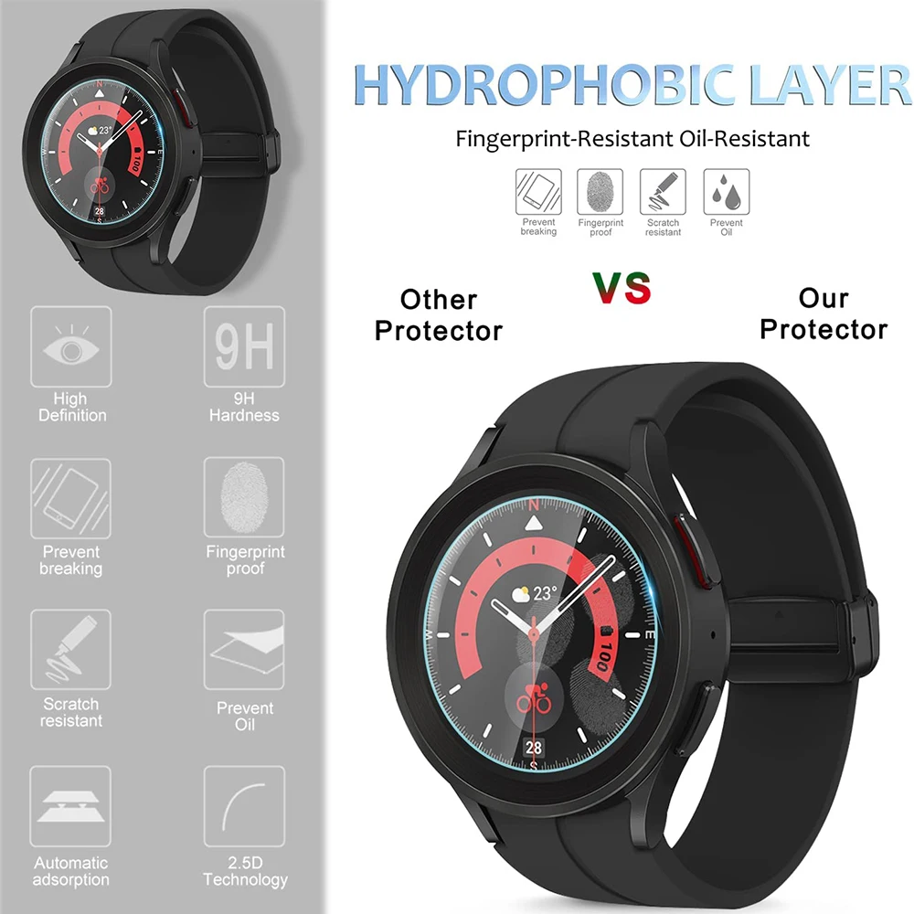 2 pçs filme de vidro temperado para samsung galaxy watch 5 pro 45mm à prova dwaterproof água filme protetor de tela cheia para assistir 5/4 40mm 44mm