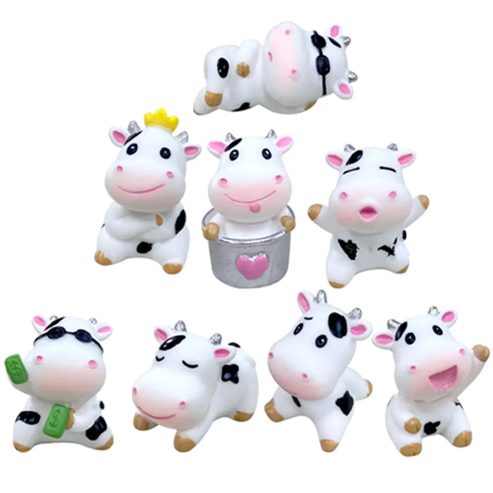 

8pcs Miniature Cow Figurines Resin Lawn Garden Decor Tiny Statues Durable Cartoon Crafts Small Dairy Animals Micro Landscape