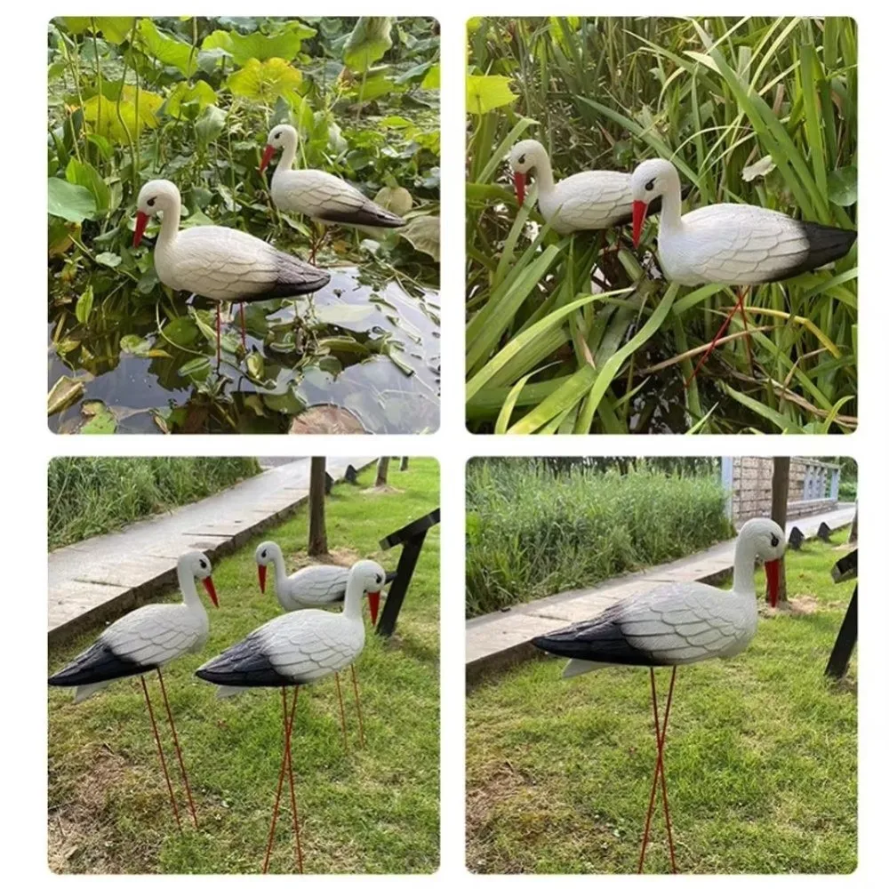 White Crane Garden Sculpture Detachable Wire Feet Lightweight Crane Statue Lifelike White Crane Figurine Outdoor Yard Decoration
