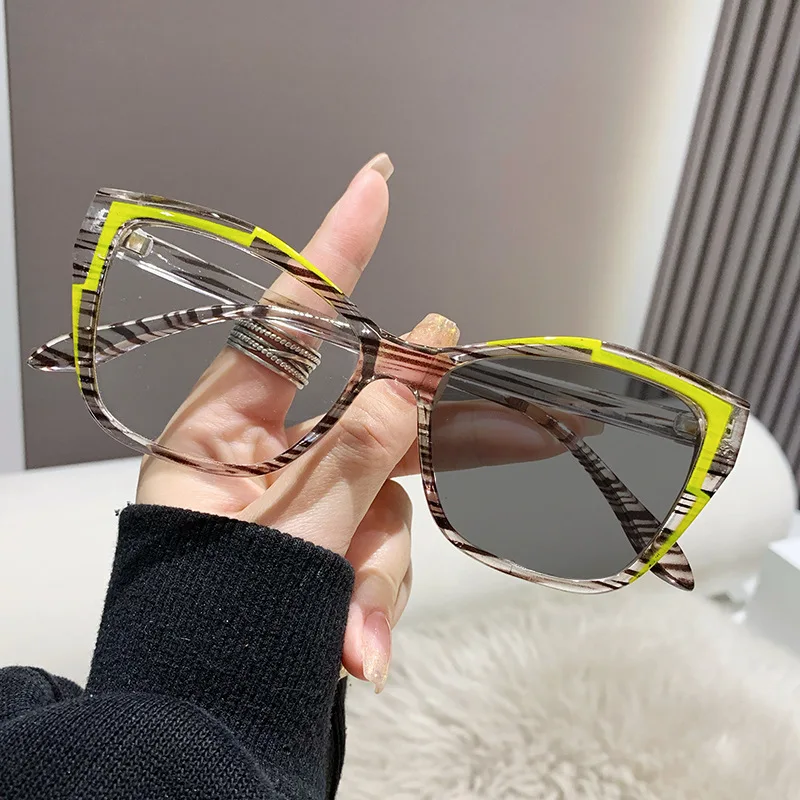 Elegant Ladies' Color Changing Cat Eyes Anti Blue Light Glasses with Fashionable Color Block Design and Flat Lens image 4
