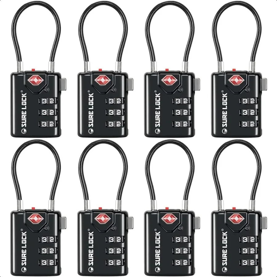 

TSA Compatible Travel Lage Locks Inspection Indicator Easy Read Dials TSA Appd with Zinc Alloy 1 Black 8 Pack