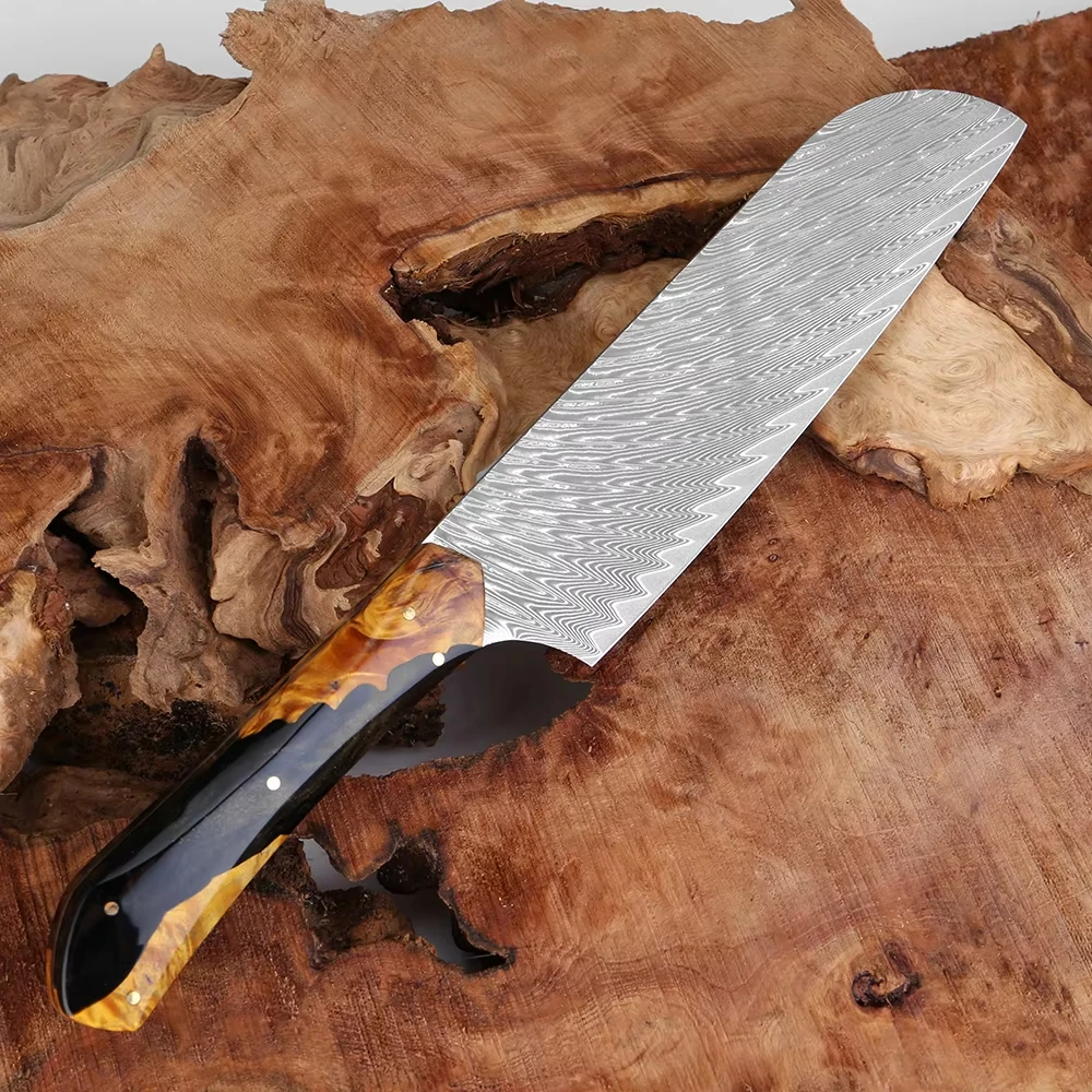 Razor-sharp 67-layer Damascus steel 7-inch Santoku knife ideal for chopping vegetables slicing meat and preparing seafood