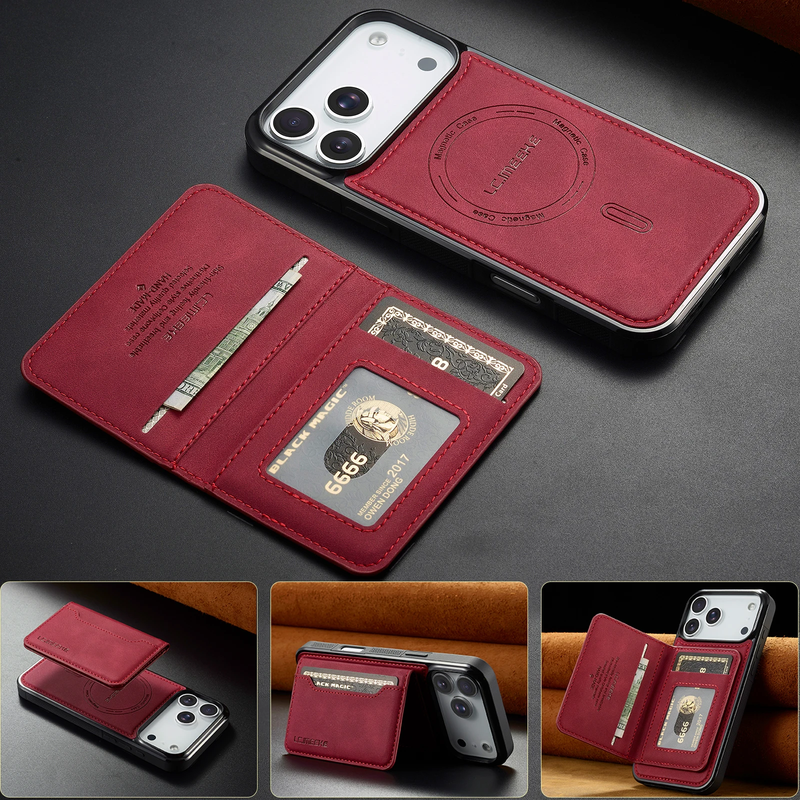 2 in 1 Detachable Magnetic Leather Wallet Cards Solt Case for iPhone 18 Pro Max 17 16 15 14 13 12 for Magsafe Shockproof Cover