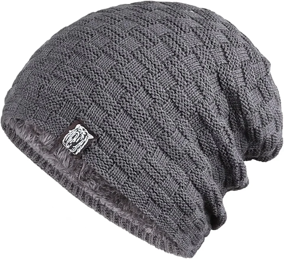 Mens Plush Lining Beanie Winter Hat Outdoor Sports Keep Warm Knitted Skully Hat Cycling Camping Cap Cold Weather Gear, image 7