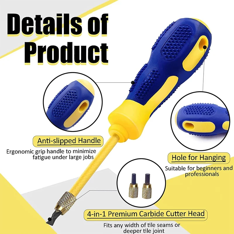 4 In 1 Tile Grout Remover Grout Scraping Rake Tool With 2 Carbide Alloy Head Grout Remover Scraper (0.8Mm,2Mm,3Mm,4Mm )