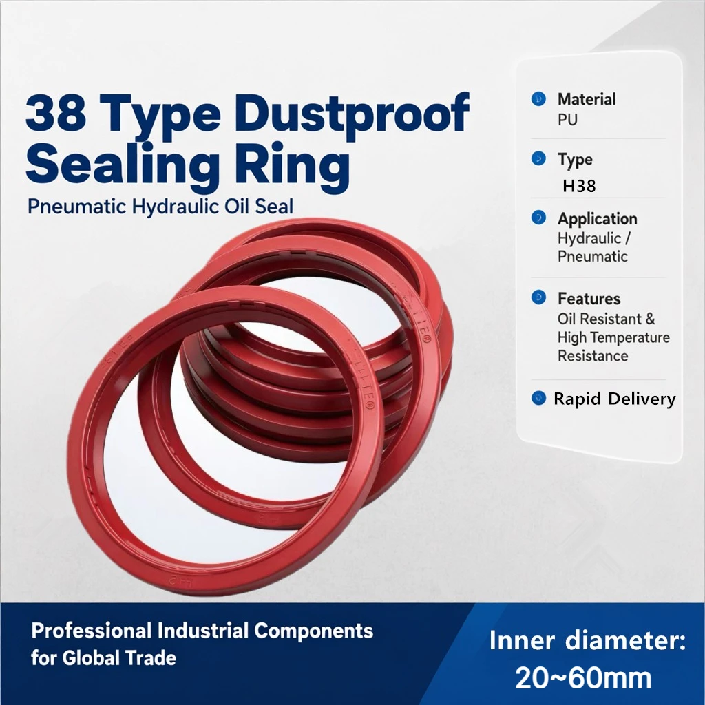 38 Type Dustproof Sealing Ring 20~60mm Red PU Excavator Loader Bulldozer, Etc Hydraulic Hydraulic Cylinder Piston Rod Oil Seal