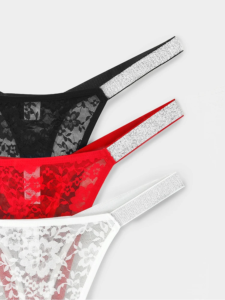 3 قطعة سيور مثير الدانتيل النساء الملابس الداخلية منظور الأزهار سراويل منخفضة الارتفاع اثنين لامعة أحزمة g-سلسلة مريحة الملابس الداخلية الحميمة