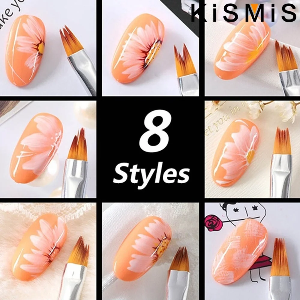 KISMIS 8Pcs Nail Art Petals Painting Pen Painting Drawing for Manicure Design Gel Brush Nail Art Brush Pen Stonego Nail Art Tool