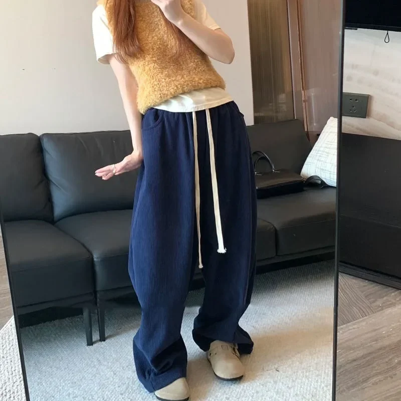 

QWEEK Oversized Corduroy Casual Pants Women Winter Korean Fashion Baggy Youthful Sweatpants Harajuku Preppy Trousers Vintage