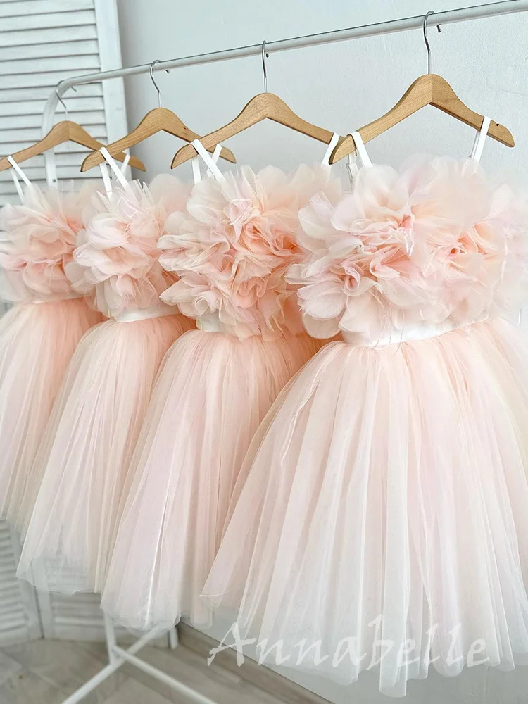 Annabelle Kid Girl Dresses Spaghetti Strap Flower Girl Dress for Birthday or Wedding Party Puffy Tulle Baby Girl Ball Gown