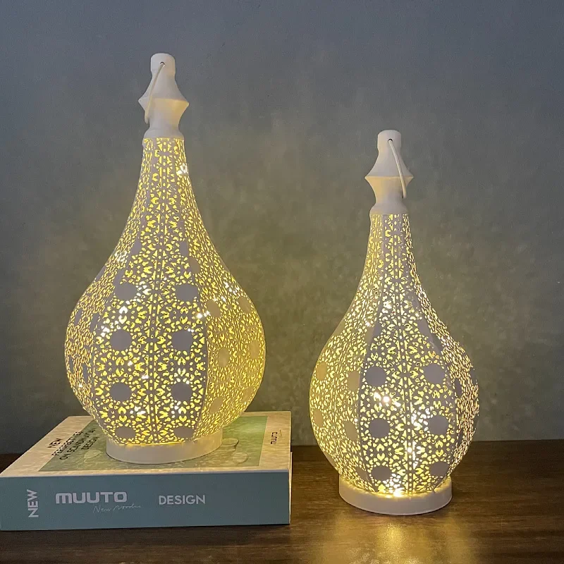 for New Bedroom LED Atmosphere Light Home Moroccan Wrought Iron Lighting European Desk Lamp Simple Ornament Ins Style Iron