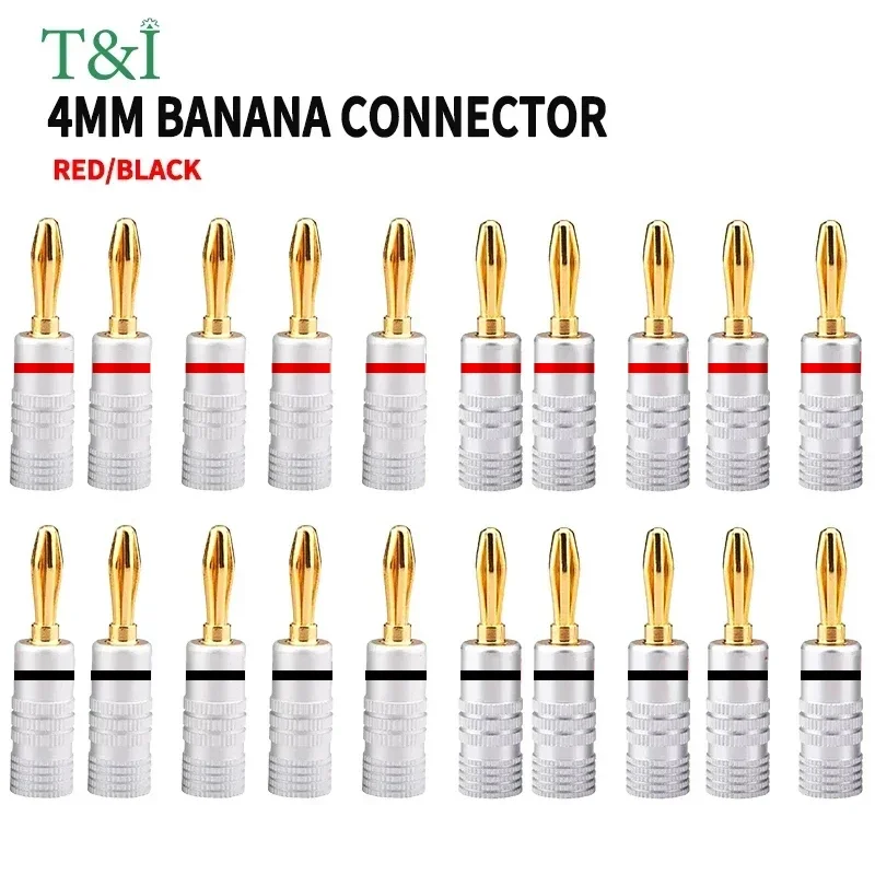 

20pcs/10pairs 4MM Nut Banana Plugs 24K Gold-plated Connector With Screw Lock For Audio Jack Speaker Plugs Black&Red