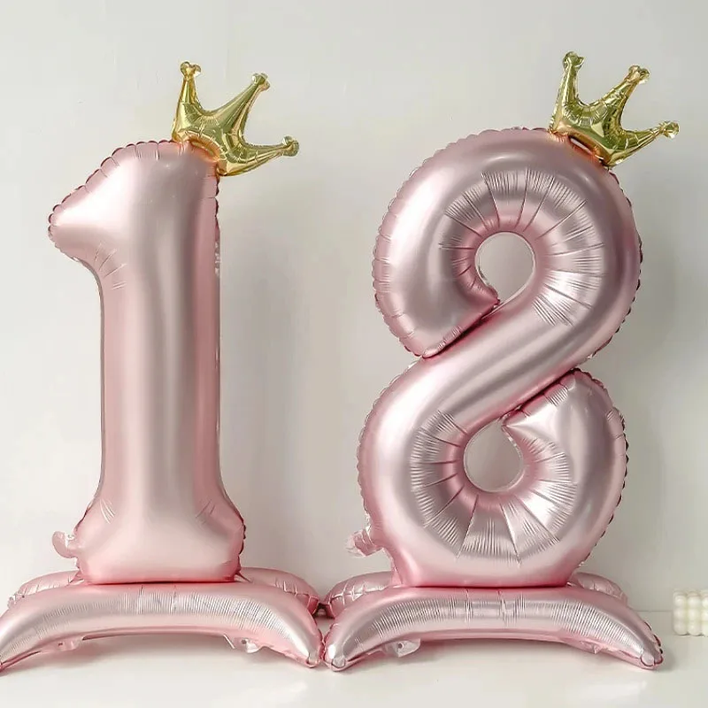 32 Inch Standing Crown Digital Aluminum Film Balloon Blue Pink Standing Digital Balloon Birthday Party Decoration Arrangement