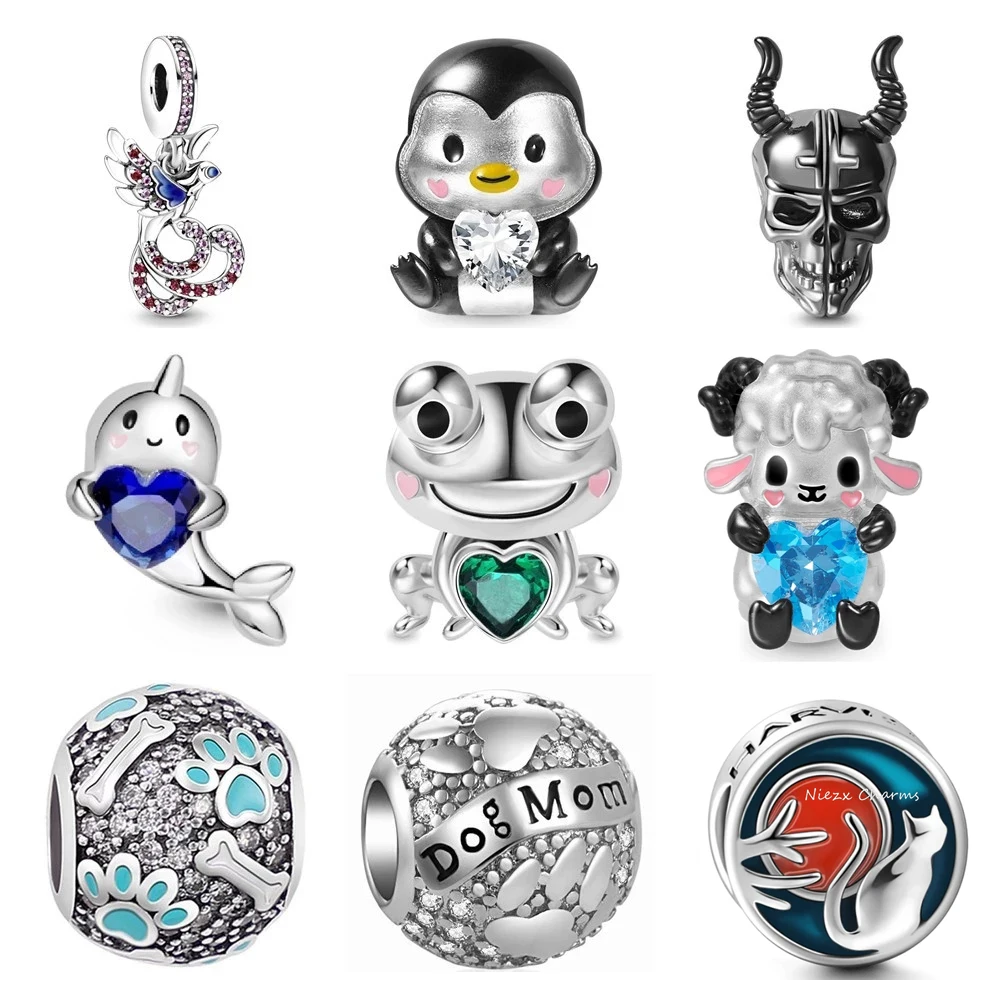 

2022 New Penguin Frog Dolphin Paw Devil Charm Fine Beads fit Original Pandora Charms Silver 925 Bracelet DIY Women Jewelry