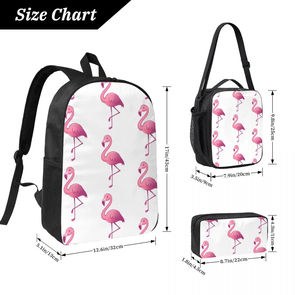 Flamingo Backpack Student Boys Girls BookBag School Bag Computer Shoulder Bags 3ps Insulated Lunch Bag Pencil Case