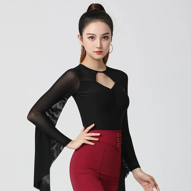 

Women's Ballroom Latin Dance Tops Clothes Comfortable Hollow Design Long Sleeves Modern Waltz Performance Costumes Rumba Salsa