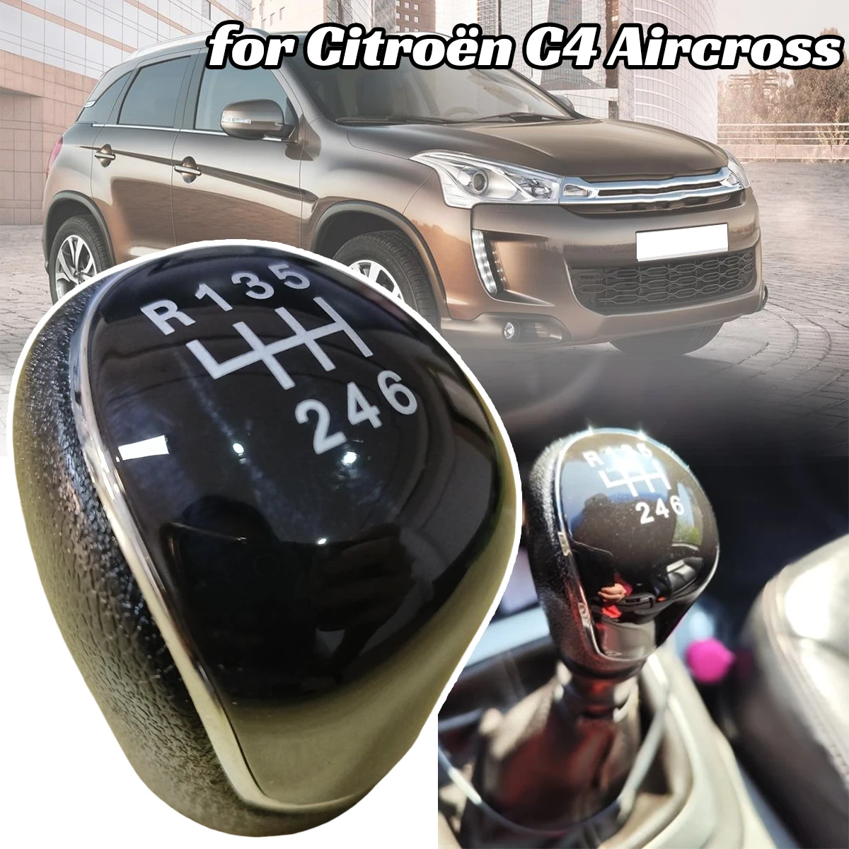 

6SP +R MT Gear Shift Knob GearStick Lever Pen Shifter Handball Chrome M10 Perforate For Citroën C4 Aircross Peugeot 4008 4007