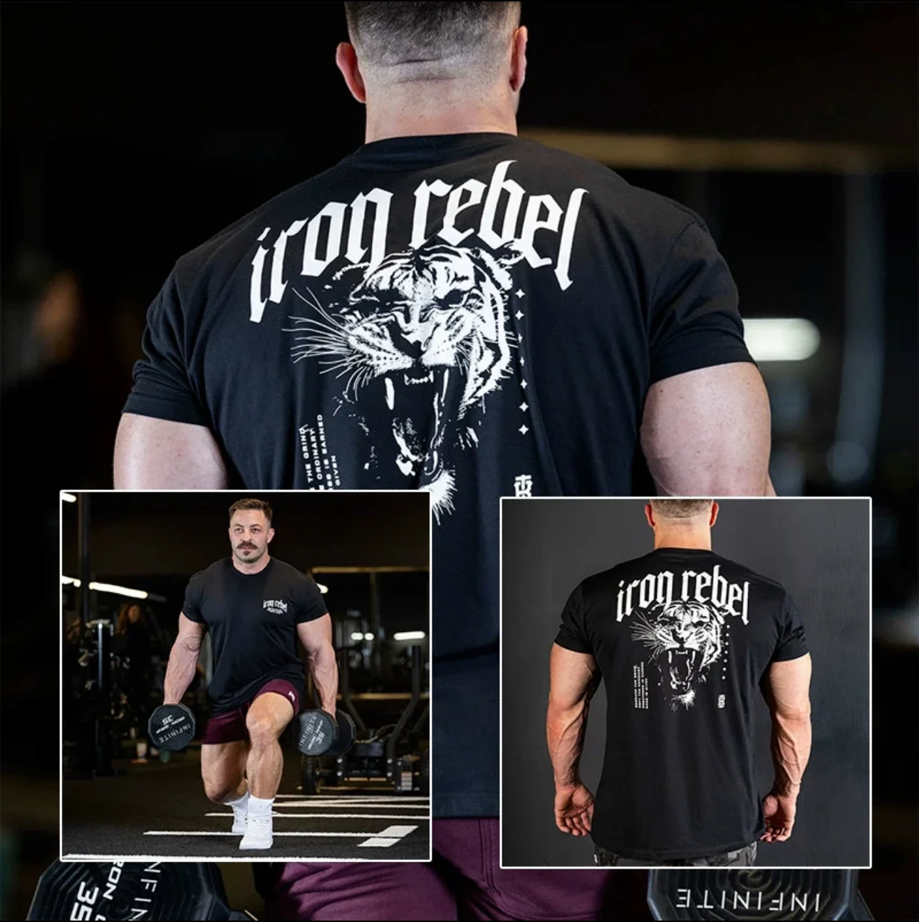 

2025 new IR new sports short sleeve men's summer American fitness clothes printed training leisure elastic cotton T-shirt