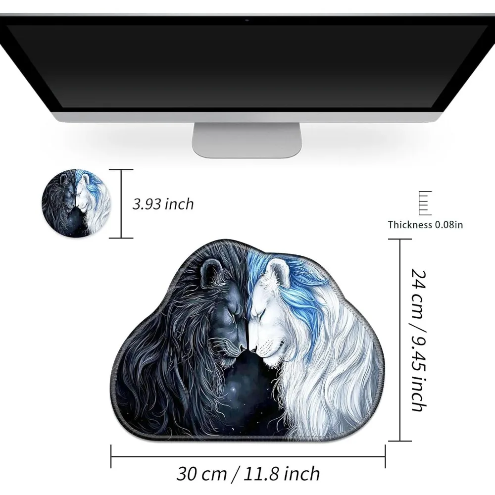 Tapete de mesa ergonômico com mouse pad e porta-copos, 11,8x9,4 polegadas, base de borracha preta, adequado para ratos e laptops