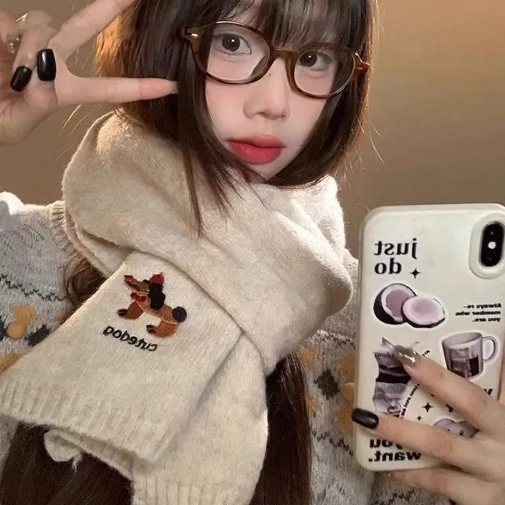 بسيط الألماني وشاح محبوك أفخم رشاقته الكلب المطرزة شال دافئ الكورية نمط الشتاء أوشحة صوفية النساء/الرجال