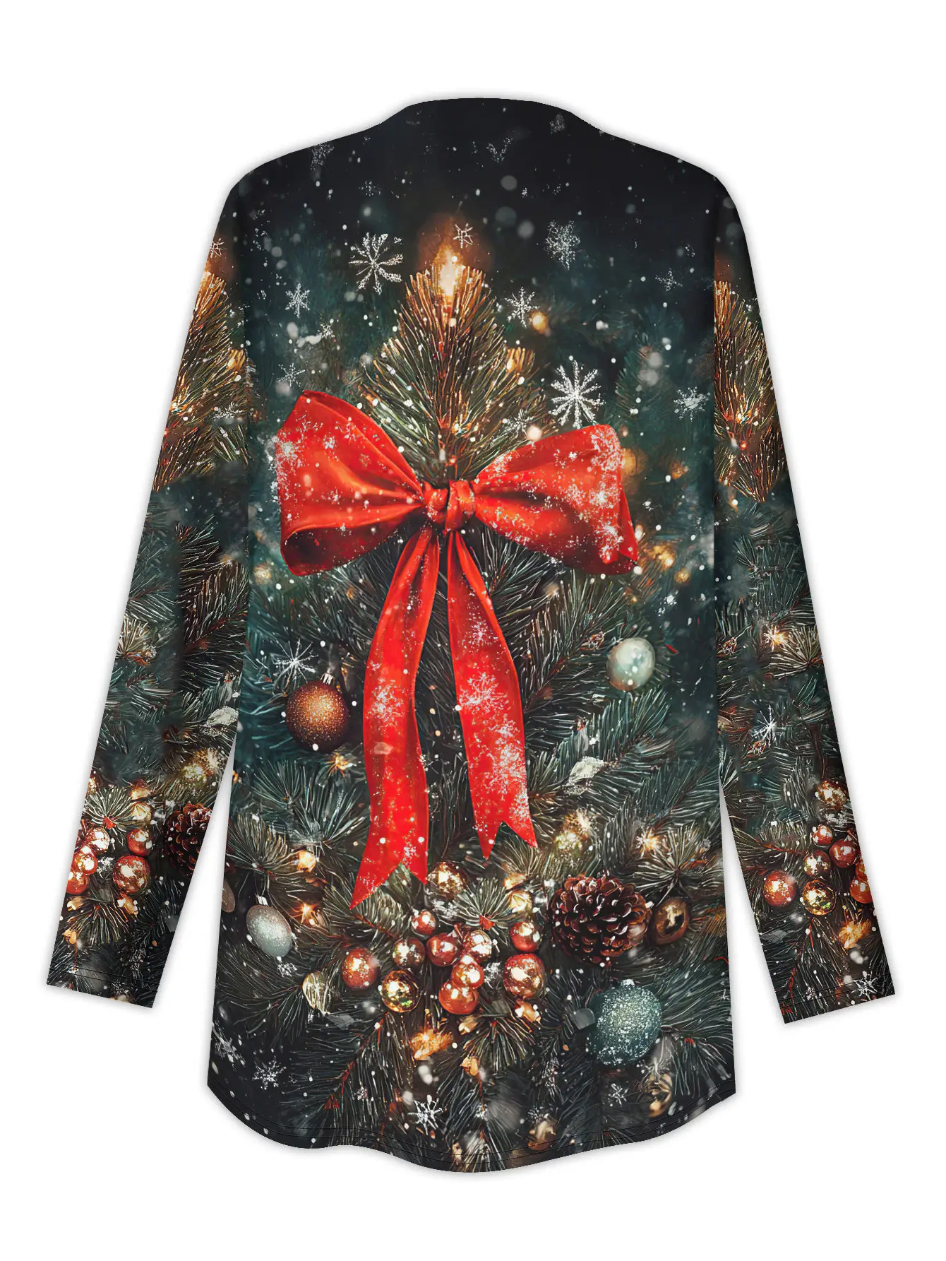 

Женский рождественский кардиган с лентой, 3D-принт в виде дерева, открытый спереди с длинными рукавами, рождественский праздничный праздничный стиль 2025 года