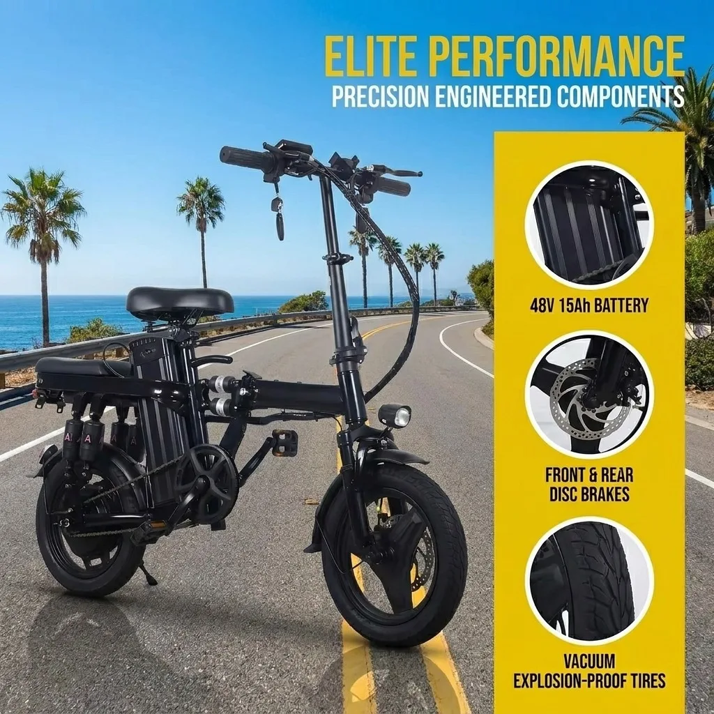 Electric Bike Electric Bikes E Bike Electric Dirtbike Electric Dirt Bike Adults Adult Folding Electric Bike with Rear Seat, 400W Motor, 48V15Ah Removable Battery, 14inch Vacuum Explosion-proof Tires