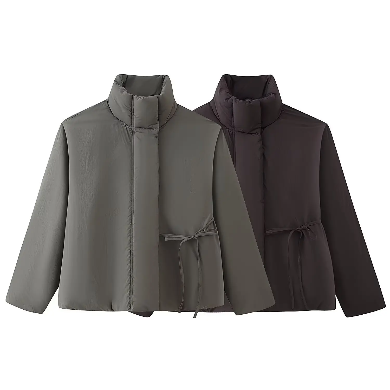 

Women's Fashionable Loose Stand Collar Long Sleeve Tie-Cord Cotton Jacket BTN3