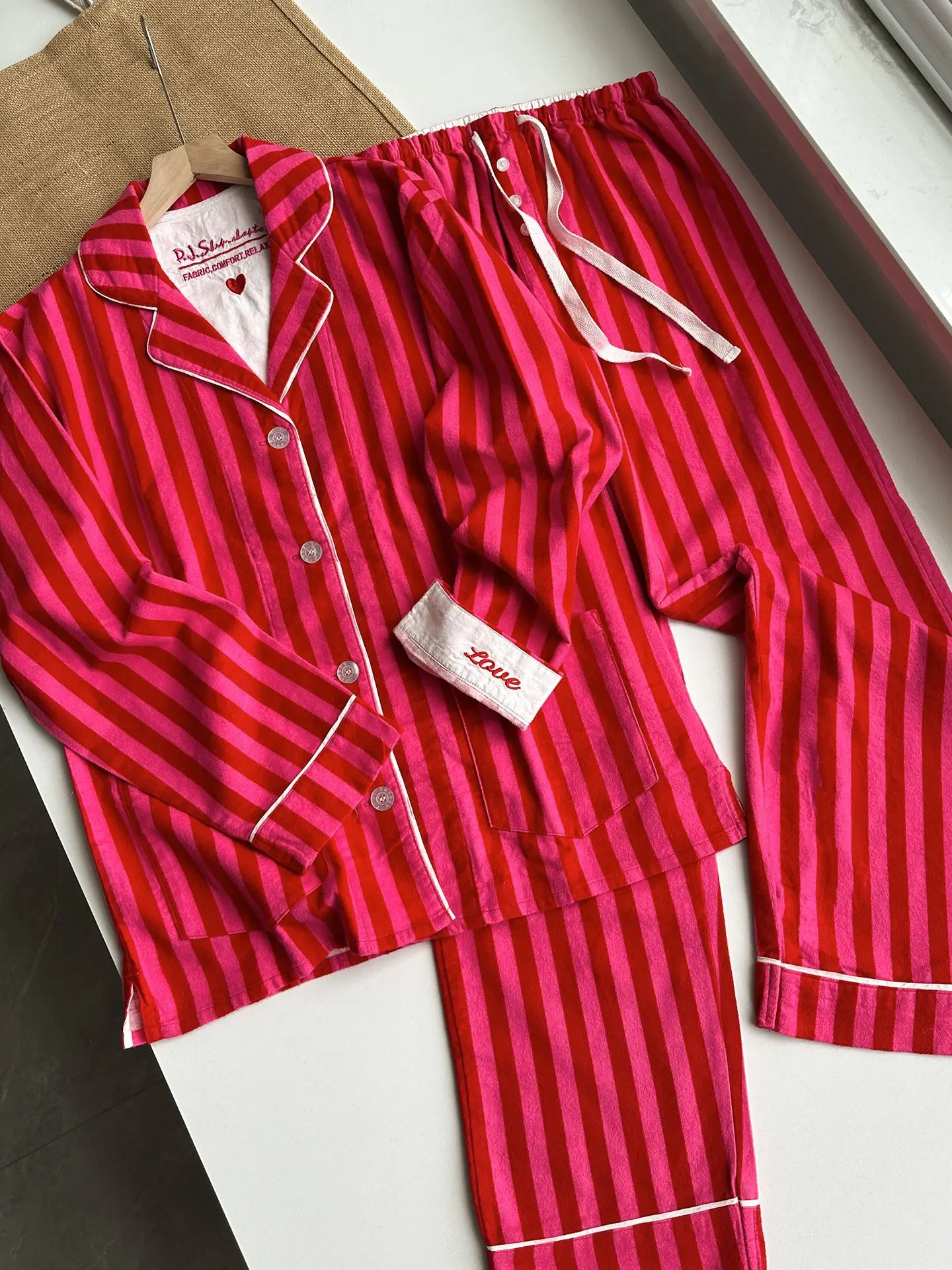 Damen Niedlicher Cartoon-Druck 100% Baumwolle Gebürstetes Pyjama-Set Frühling Herbst Langarm-Oberteil Lange Hose 2-teilig Loungewear Homewear – Detail 3