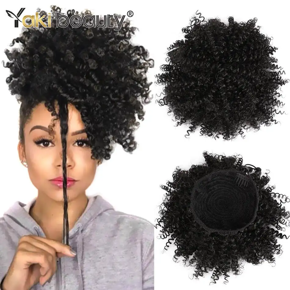 Synthetic Afro Puff Curly Chignon 12inch Short Kinky Curly Drawstring Ponytail Hair Extension Hairpieces For Women