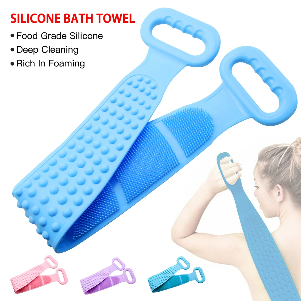 Silicone Back Scrubber Soft Loofah Bath Towel Bath Belt Body Exfoliating Massage For Shower Body Cleaning Bathroom Shower Strap