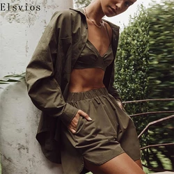 Lady Temperament Outfit Women Three Piece Suit Female Striped Print Long Sleeve Cardigan&Sleeveless Bra&High Waist Pants Set