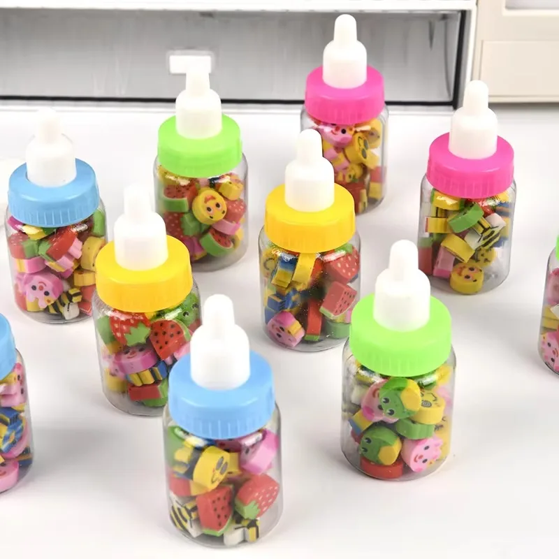 Cute Animal Fruit Kawaii Kids Eraser Set One Bottle Pencil School Stationery Gifts Classroom Supplies for Children Creative Fun