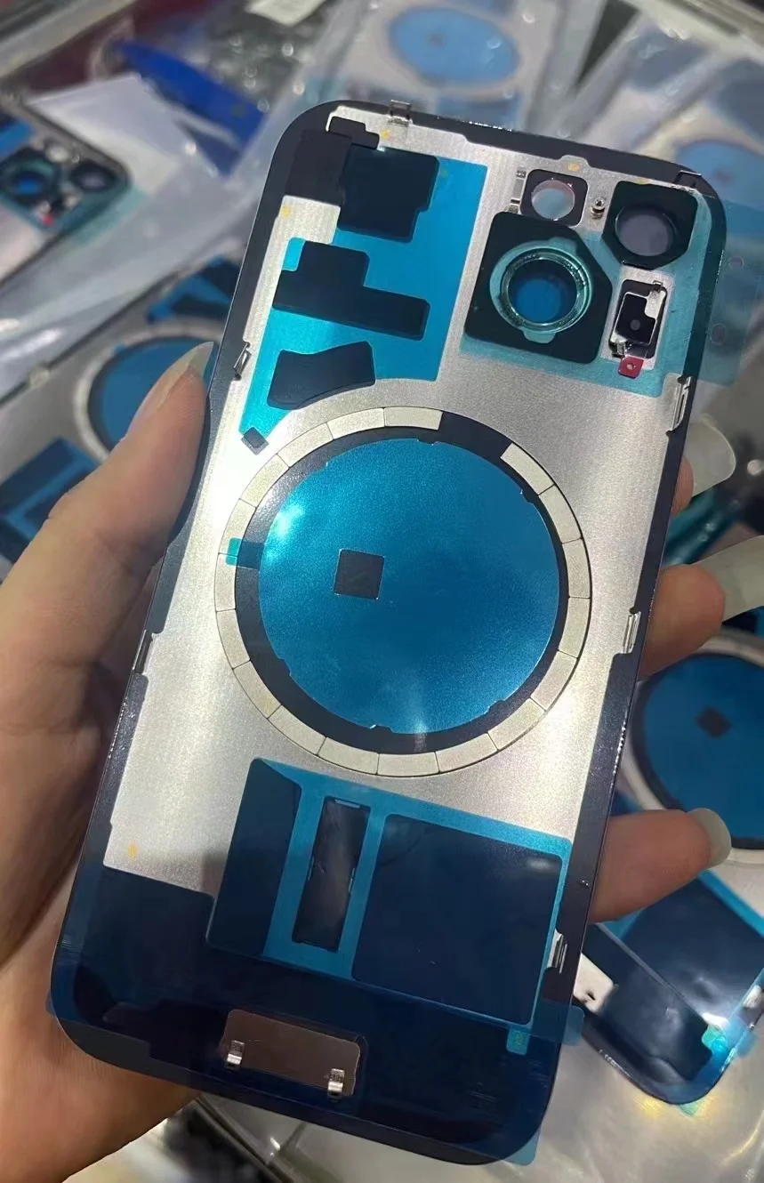 IPhone用リアガラス,リアドア用,鉄板付き修理,磁気金属リング,iPhone 15,15pro max,14plus,1個