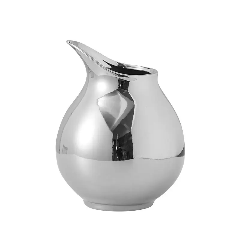xx-Creative Silver Ceramic Vase Flower Arrangement Accessories Home Livingroom Entrance Furnishing Ornaments Homestay Decoration
