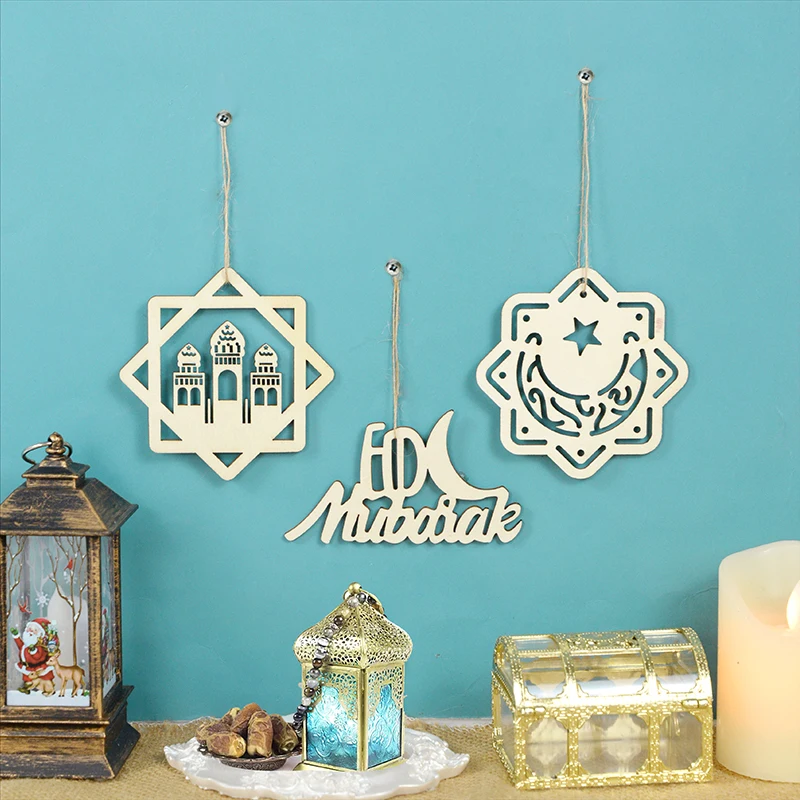 

10pcs Eid Mubarak Wooden Ornaments Pendant Ramadan Decoration for Home Muslim Islamic Party Decora Supplies Ramadan Kareem Gifts