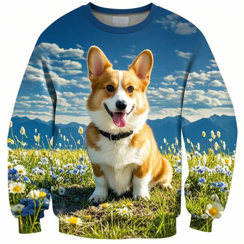 Corgi Sweatshirts For Men Clothes Sheepdog Animals 3d Printed Long Sleeved Pullover Hoodie Women Kid Cute Sportswear Tops