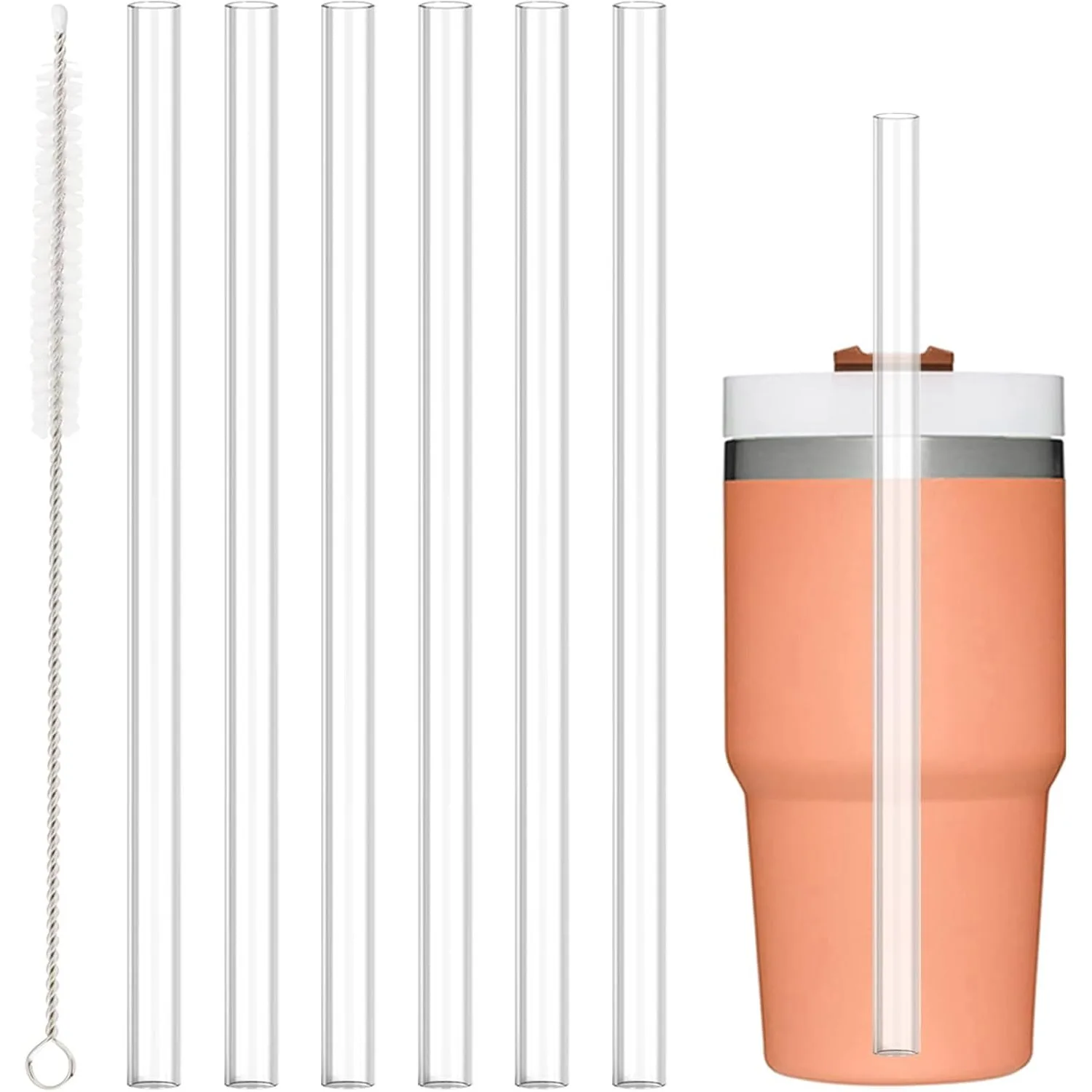 6PCS Replacement Straws for Stanley 20oz Tumbler, Reusable Clear Straws Accessories for Stanley Quencher FlowState Mug Cup