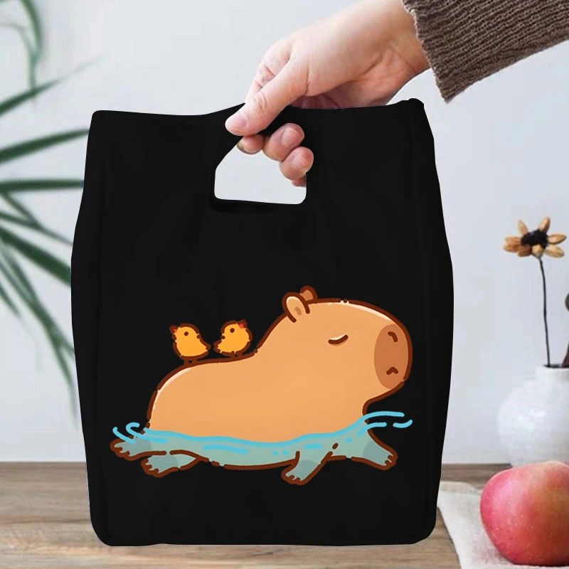 Cartoon Capybara Print Portable Lunch Bag Women Men Kids Food Thermal Box Multi-function Office Bento Insulated Lunch Handbag