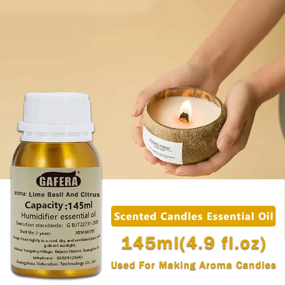 GAFERA 145ml (4.9 fl.oz) Aceite Esencial de Limón, Albahaca y Cítricos - Para Hacer Velas de Aromaterapia, Jabones Artesanales y Humidificadores