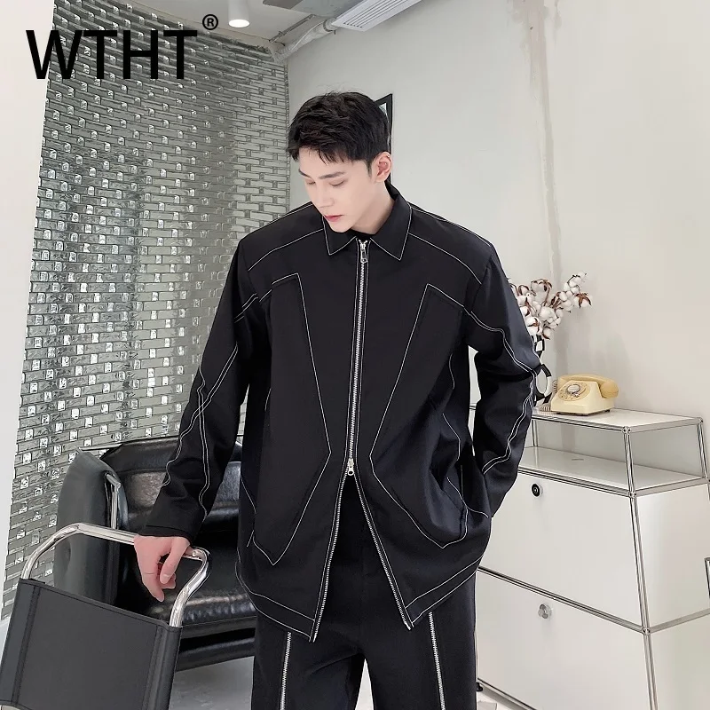 

WTHT модные мужские полосатые лоскутные уличные пальто модные куртки на молнии с длинными рукавами и лацканами мужские куртки осень 2023 2A2093