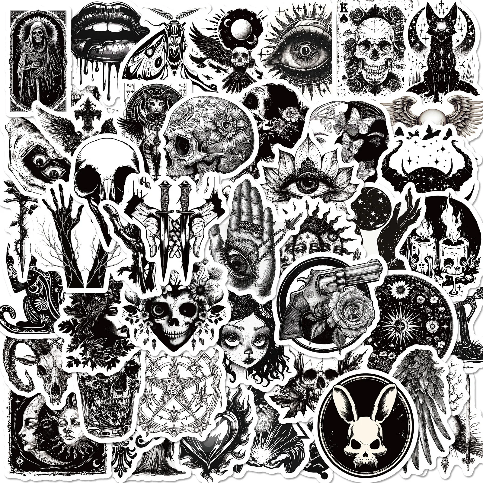 10/30/50PCS Black And White Stickers Gothic Horror Punk Style Gothic Skeleton Graffiti Skateboard Laptop Luggage Sticker Decal 5