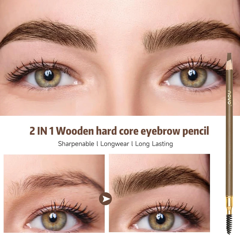 ดินสอเขียนคิ้วไม้ปลายคู่พร้อมแปรง กันเหงื่อ กันรอยเปื้อน ติดทนนาน แต่งทรงคิ้ว เนื้อแมทธรรมชาติ