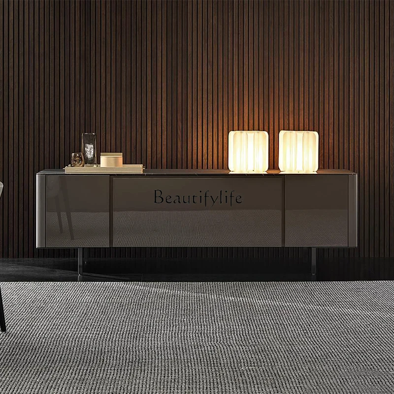 

5Italian minimalist TV cabinet high-end piano paint storage side cabinet