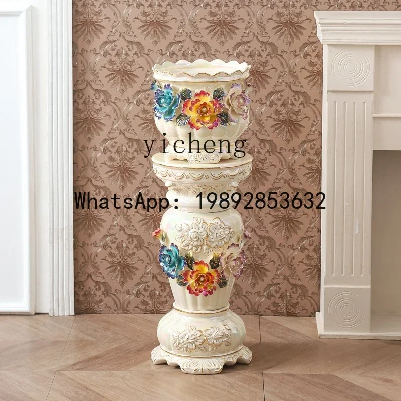 

CF floor-to-ceiling vase large ceramic Roman pillar ornament living room TV cabinet decorative flower pot