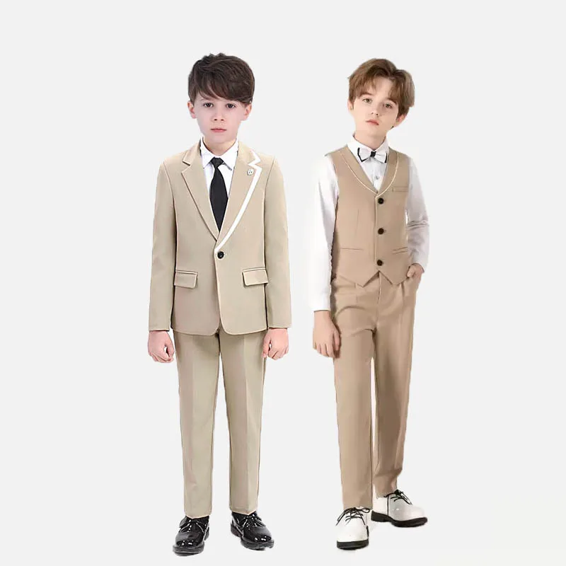 

2Yrs To 14Yrs School Kids Wedding Easter Church Outfit Boys Birthday Gift Ceremony Dress Children Khaki Blazer Photography Suit